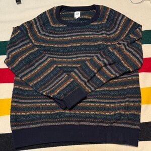 GAP Men's Crewneck Sweater - Blue, Brown, Orange Stripes
